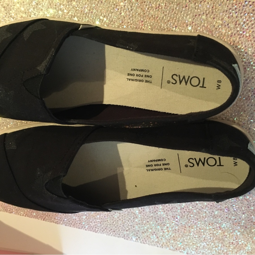 Toms Shoes, Black With Glitter Stars, size: 8W